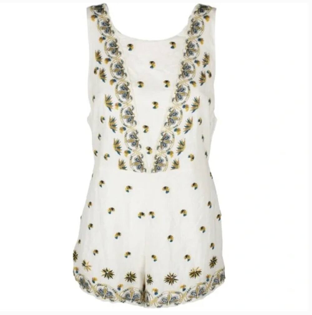Free People White Embroidered Margarita Romper Sz 4